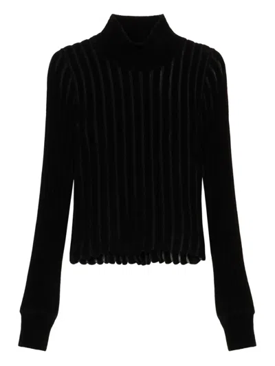 Blumarine High-neck Ribbed Top In Black