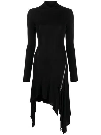Blumarine High-neck Side-zipped Midi Dress In Black