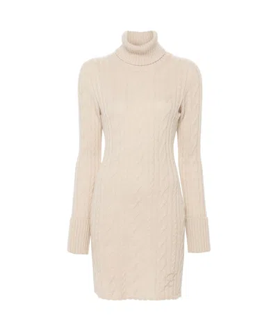 Blumarine High-necked Knitted Dress In Nude