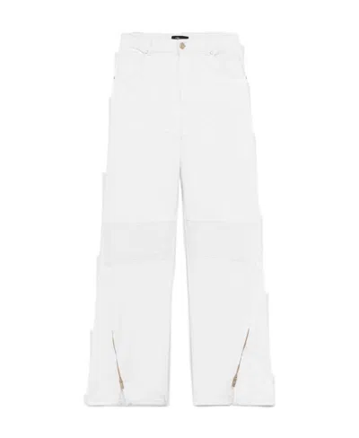 Blumarine High Waist Ribbed-knee Detailed Jeans In White