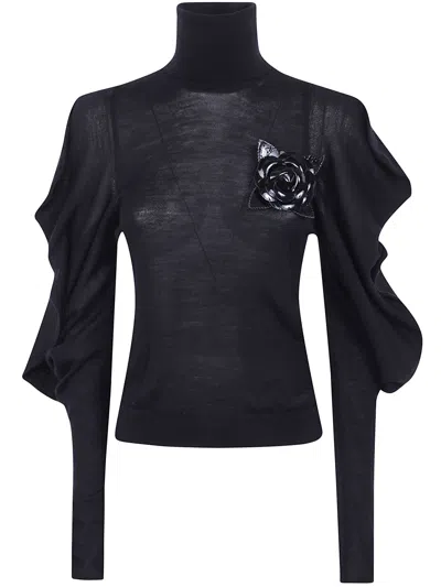 Blumarine High-neck Sweater With Flower Brooch In Multi