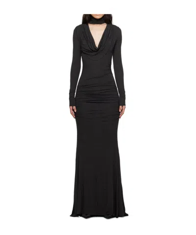 Blumarine Hollow V-neck Dress In Black