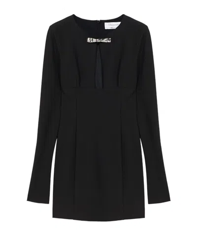 Blumarine Hollowed-out Pin Decorated Compact Knitted Dress In Black