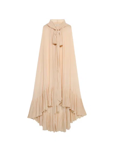 Blumarine Hooded Cape Dress In Brown