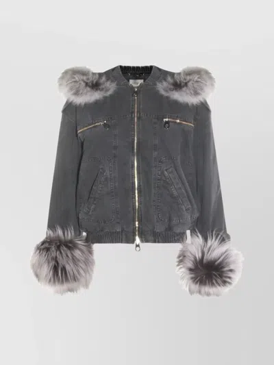 BLUMARINE HOODED JACKET WITH FAUX FUR TRIM