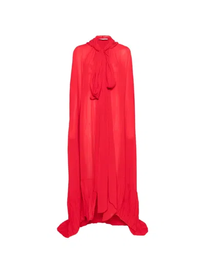Blumarine Hooded Pussy-bow Cape In Red