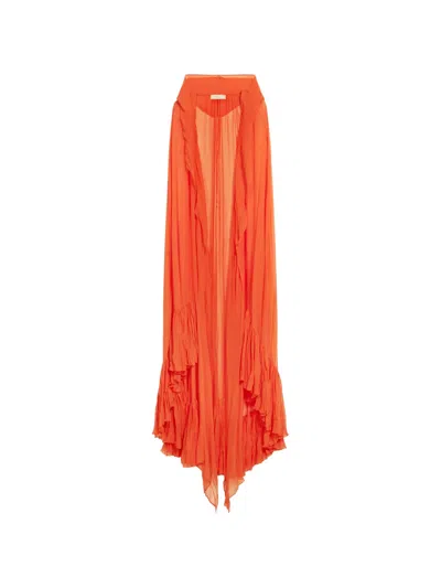 Blumarine Hooded Ruffled Cape In Orange