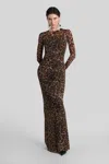 Blumarine Long Dress In Animalier Polyamide In Brown