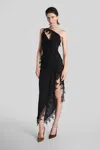 Blumarine Asymmetric Lace-trimmed Midi Dress In Black