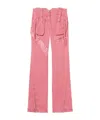 Blumarine Cotton Denim Cargo Flared Pants W/zips In Pink