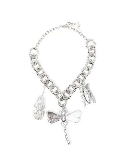 Blumarine Insect-charm Cable-link Necklace In Silver