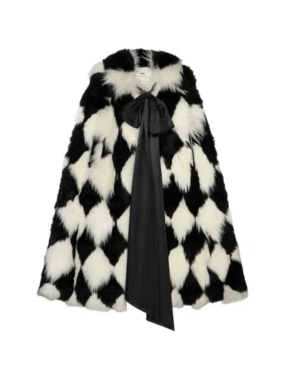 Blumarine Intarsia-knit Bow-detail Cape In Multi