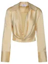 Blumarine Cowl-collar Satin Shirt Minidress In Beige