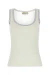 Blumarine Tank Top With Metallic Trim And Ribbed Texture In White