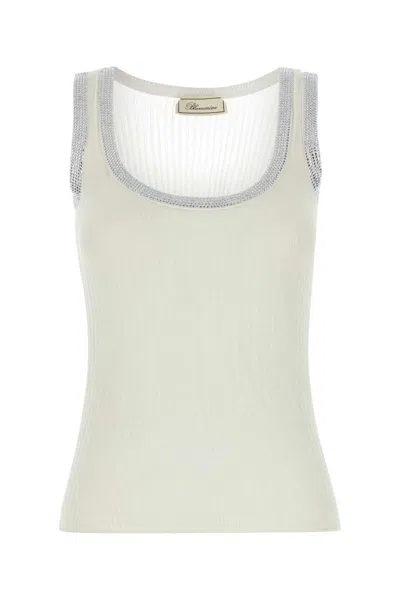 Blumarine Ivory Cotton Blend Tank Top In White