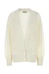 Blumarine Textured Knit Oversize V-neck Cardigan In White