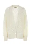 Blumarine Textured Knit Oversize V-neck Cardigan In Neutral