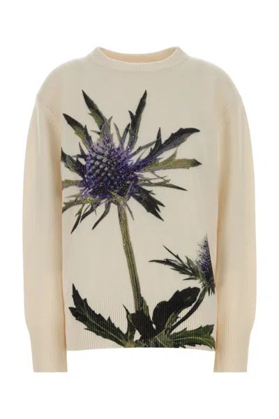 Blumarine Floral Knitwear With Crew Neck And Long Sleeves In Purple