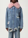 Blumarine Longline Jacket With Distressed Finish And Chest Pockets In Blue