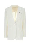 Blumarine Gabardine Blazer With Front Pockets And Notched Lapels In Neutral