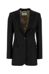 Blumarine Rose-embellished Wool Blazer In Black