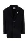 Blumarine Bijoux-pin Felted Coat In Black