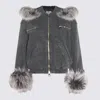 Blumarine Hooded Jacket With Faux Fur Trim In Gray