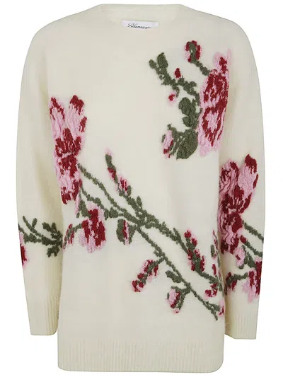 Blumarine Jacquar Crew Neck In Ivory Dahlia Rouge