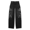 Blumarine Black Jeans With Belt Loops And Embroidery On The Front In Denim Woman In Black