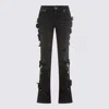 Blumarine Straight Trousers With Distressed Floral Appliqué In Black