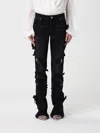 Blumarine Straight Trousers With Distressed Floral Appliqué In Black