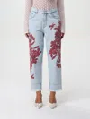 Blumarine Printed Baggy High Rise Cropped Jeans In Wasser