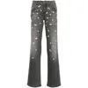 Blumarine Embroidered Denim Straight Jeans In Grey