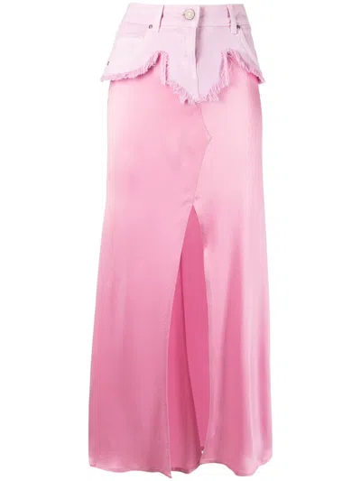 Blumarine Kids' Jeans-insert Distressed Full Skirt In Pink