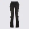 Blumarine Straight Trousers With Distressed Floral Appliqué In Black