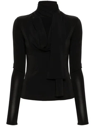 Blumarine Draped Jersey Crepe Top Scarf Detail In Black