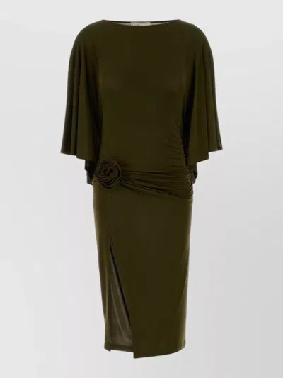 Blumarine Jersey Dress Cape Sleeves Knee Length In Green