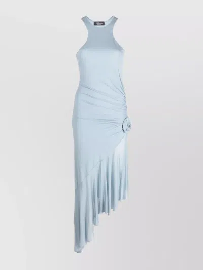 BLUMARINE JERSEY DRESS WITH ASYMMETRIC RUFFLE AND FLORAL EMBELLISHMENT