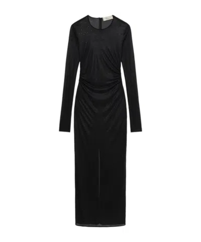 Blumarine Jersey Long Dress With Embroidery In Black