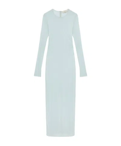 Blumarine Jersey Long Dress With Embroidery In Light Blue