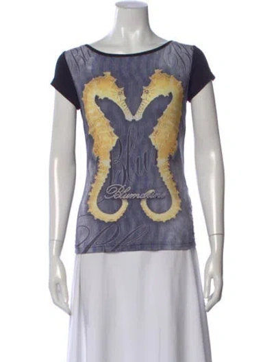 Pre-owned Blumarine Jersey Printed T-shirt In Blue/yellow