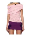 Blumarine Pink Jersey Sablé Blouse In Pink