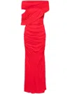 Blumarine Long One-shoulder Dress With Draping In Lipstick Red
