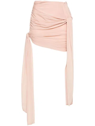 Blumarine Bow-embellished Gathered Jersey Miniskirt In Pink