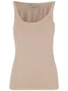 Blumarine Jersey Top With Cast-effect Logo In Neutrals