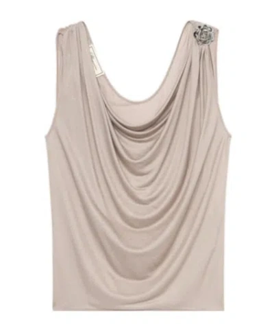 Blumarine Jersey Top With Metal Rose Decoration In Pink