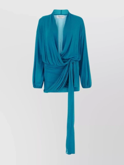 Blumarine Jersey Wrap Mini Dress In Blue
