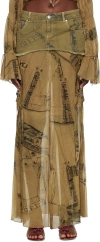 Blumarine Khaki Cargo Denim Maxi Skirt In T5769 Taupe Grey/ner