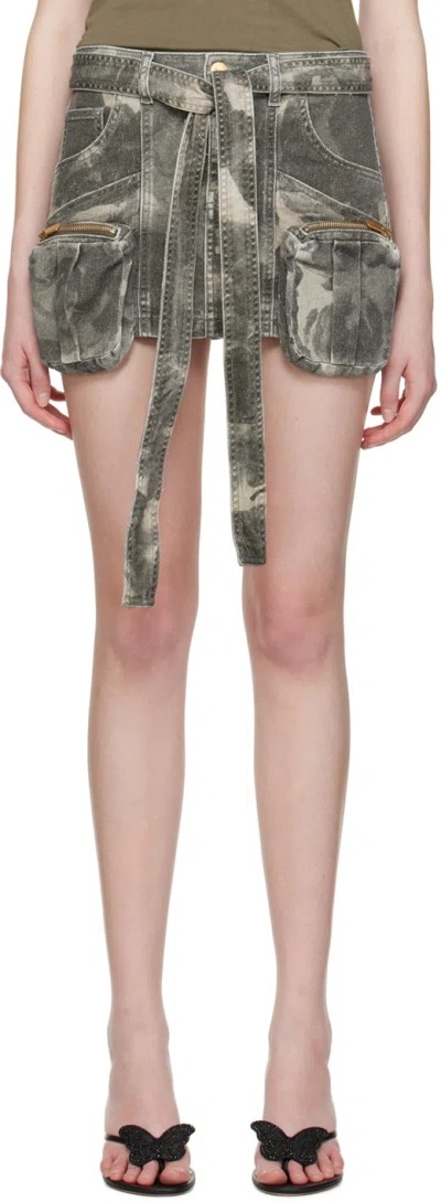 Blumarine Cotton Denim Print Military Mini Skirt In Grey