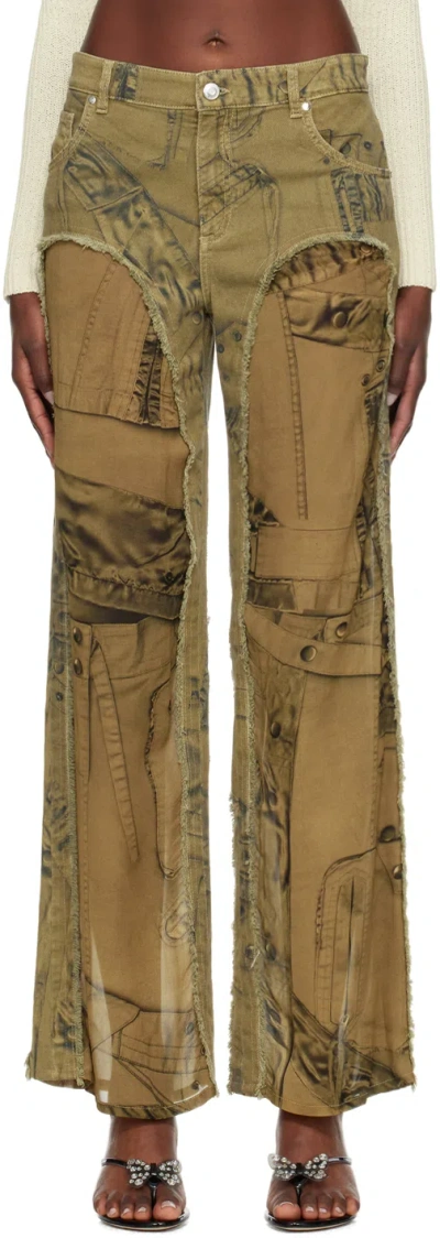Blumarine Khaki Cinch Jeans In T5769 Taupe Grey/ner